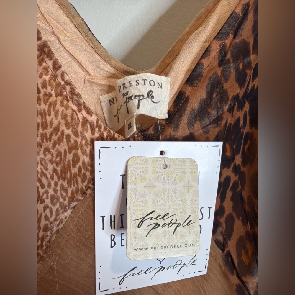 Free People Nigel Preston Leo Patchwork Leopard Printed Maxi Slip Dress XL - Picture 5 of 6